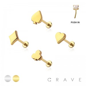 POKER CARD SHAPE THREADLESS (PUSH IN) 316L SURGICAL STEEL LABRET SET